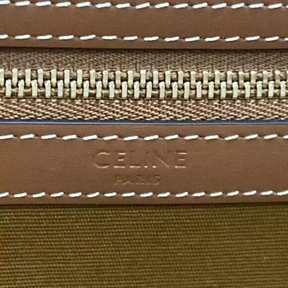 Auth CELINE Medium Cabas Tan (Dark Brown) Brown) Triomphe Canvas 1421-111324 - Picture 13 of 14